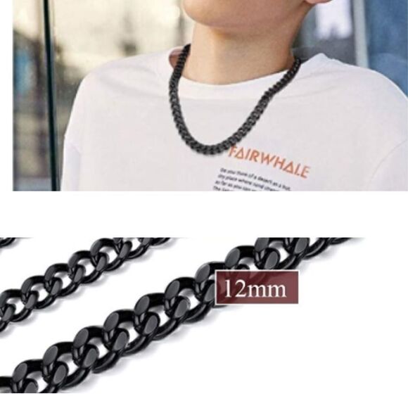 NEW LARGE BLACK CHAIN MIAMI CUBAN LINK 12MM UNISEX NECKLACE MENS JEWELRY GIFT - Picture 5 of 7